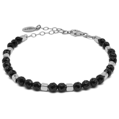 Bracelet argent rhodié 4,80g - collection zodiac - Capricorne -  Onyx 4mm facetté - 15+5cm - LABISE Paris