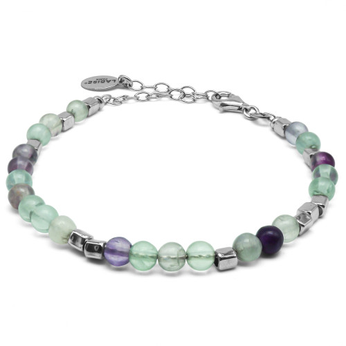 Bracelet argent rhodié 4,80g - collection zodiac - Verseau -  Fluorite 4 mm - 15+5cm - LABISE Paris