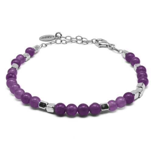 Bracelet argent rhodié 4,80g - collection zodiac - Poissons -  Améthyste 4 mm - 15+5cm - LABISE Paris