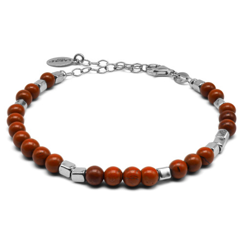 Bracelet argent rhodié 4,80g - collection zodiac - Bélier -  Jaspe rouge 4 mm - 15+5cm - LABISE Paris