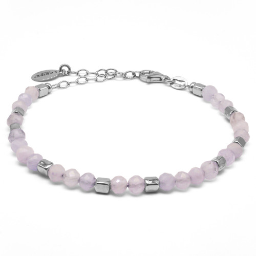 Bracelet argent rhodié 4,80g - collection zodiac - Taureau -  Quartz rose 4mm facetté - 15+5cm - LABISE Paris