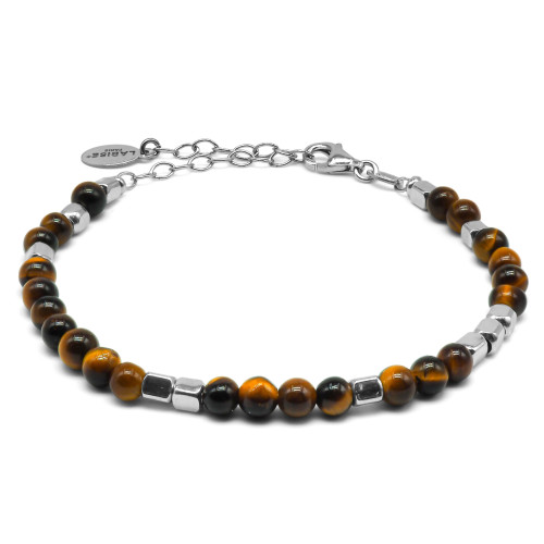 Bracelet argent rhodié 4,80g - collection zodiac - Gémeaux -  Œil de tigre 4mm - 15+5cm - LABISE Paris