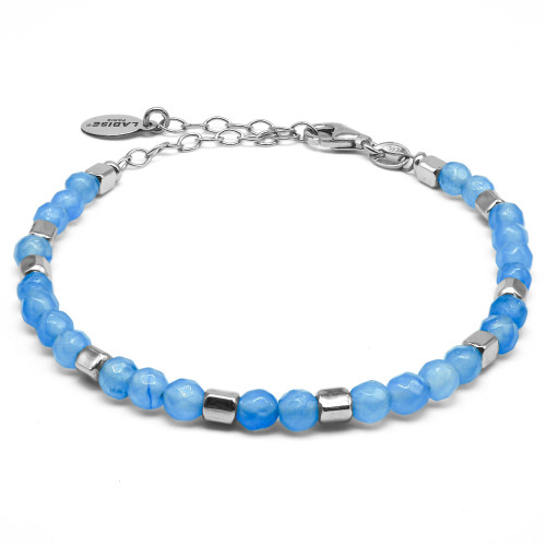 Bracelet argent rhodié 4,80g - collection zodiac - Cancer -  Calcédoine 4mm facetté - 15+5cm - LABISE Paris