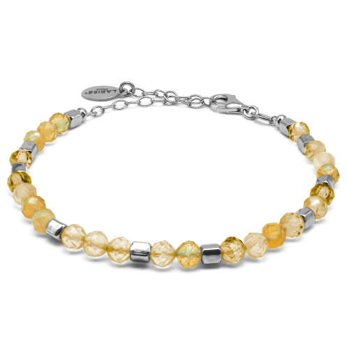 Bracelet argent rhodié 4,80g - collection zodiac - Lion -  Citrine 4mm facetté - 15+5cm - LABISE Paris