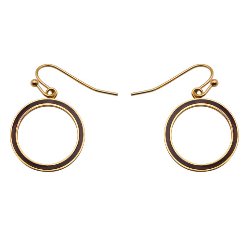 Boucles d'oreille acier - PVD doré - bois marron - diam. 18mm - Lily Parker