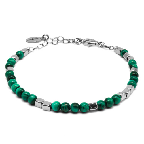 Bracelet argent rhodié 4,80g - collection zodiac - Scorpion -  Malachite 4mm - 15+5cm - LABISE Paris