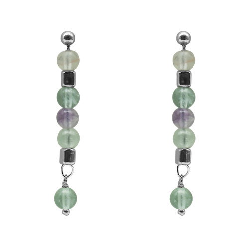 Boucles d'oreille argent rhodié 2,50g - collection zodiac - Verseau -  Fluorite 4 mm - 5cm - LABISE Paris