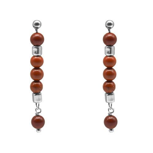 Boucles d'oreille argent rhodié 2,50g - collection zodiac - Bélier -  Jaspe rouge 4 mm - 5cm - LABISE Paris