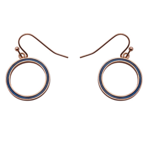 Boucles d'oreille acier - PVD rosé - bois bleu - diam. 18mm - Lily Parker