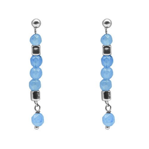 Boucles d'oreille argent rhodié 2,50g - collection zodiac - Cancer -  Calcédoine 4mm facetté - 5cm - LABISE Paris