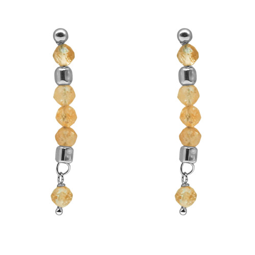 Boucles d'oreille argent rhodié 2,50g - collection zodiac - Lion -  Citrine 4mm facetté - 5cm - LABISE Paris