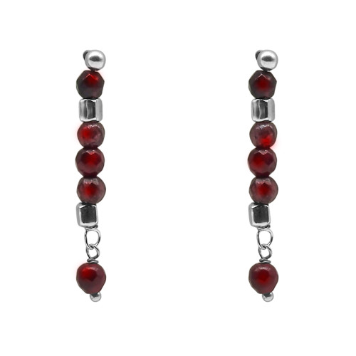 Boucles d'oreille argent rhodié 2,50g - collection zodiac - Vierge -  Cornaline 4mm facetté - 5cm - LABISE Paris