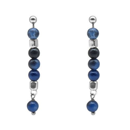 Boucles d'oreille argent rhodié 2,50g - collection zodiac - Balance -  Lapis-lazuli 4mm facetté - 5cm - LABISE Paris