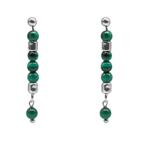 Boucles d'oreille argent rhodié 2,50g - collection zodiac - Scorpion -  Malachite 4mm - 5cm - LABISE Paris