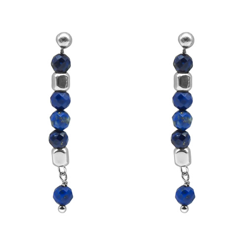 Boucles d'oreille argent rhodié 2,50g - collection zodiac - Sagittaire -  Sodalite 4mm  - 5cm - LABISE Paris