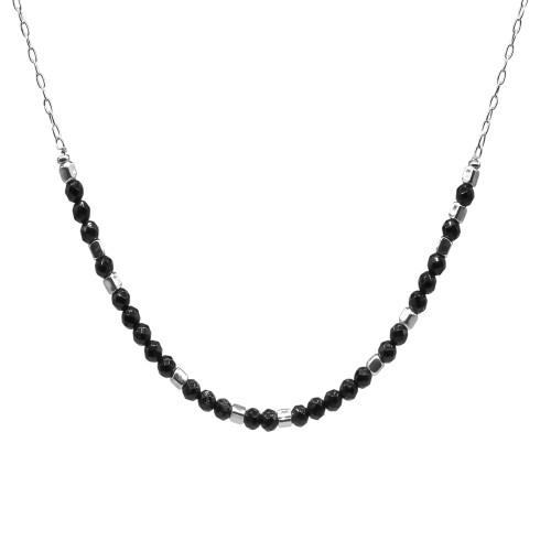 Collier argent rhodié 6,2g  - collection zodiac - Capricorne -  Onyx 4mm facetté - 38+7cm - LABISE Paris