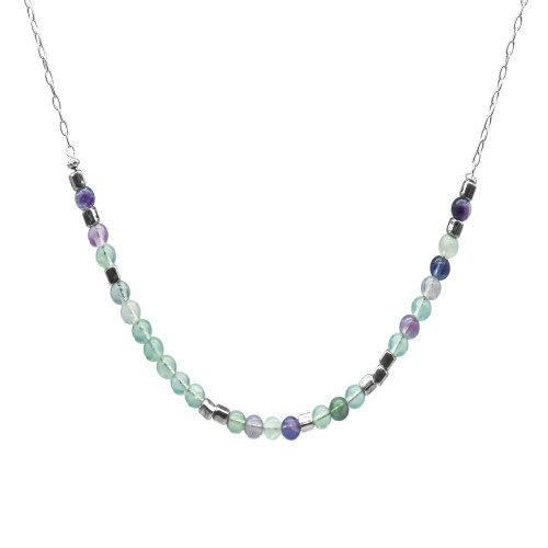 Collier argent rhodié 6,2g  - collection zodiac - Verseau -  Fluorite 4 mm - 38+7cm - LABISE Paris
