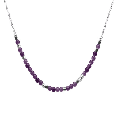 Collier argent rhodié 6,2g  - collection zodiac - Poissons -  Améthyste 4 mm - 38+7cm - LABISE Paris