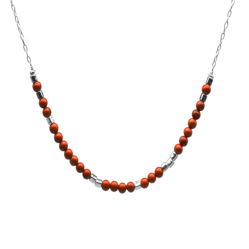 Collier argent rhodié 6,2g  - collection zodiac - Bélier -  Jaspe rouge 4 mm - 38+7cm - LABISE Paris