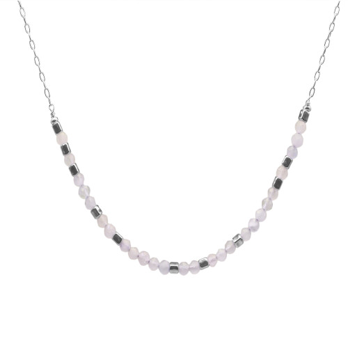 Collier argent rhodié 6,2g  - collection zodiac - Taureau -  Quartz rose 4mm facetté - 38+7cm - LABISE Paris