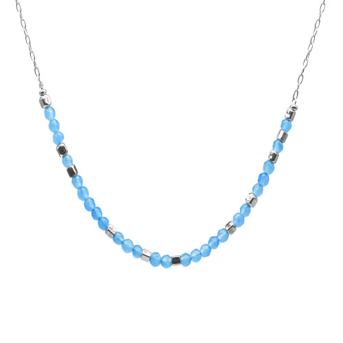 Collier argent rhodié 6,2g  - collection zodiac - Cancer -  Calcédoine 4mm facetté - 38+7cm - LABISE Paris