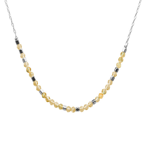 Collier argent rhodié 6,2g  - collection zodiac - Lion -  Citrine 4mm facetté - 38+7cm - LABISE Paris