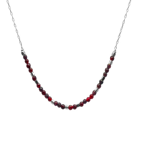 Collier argent rhodié 6,2g  - collection zodiac - Vierge -  Cornaline 4mm facetté - 38+7cm - LABISE Paris