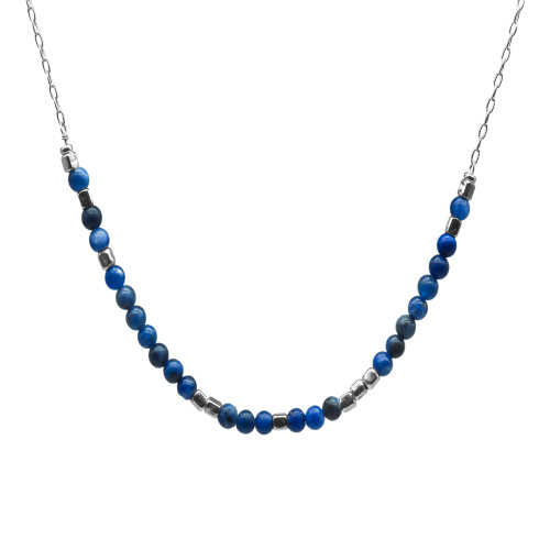 Collier argent rhodié 6,2g  - collection zodiac - Balance -  Lapis-lazuli 4mm facetté - 38+7cm - LABISE Paris