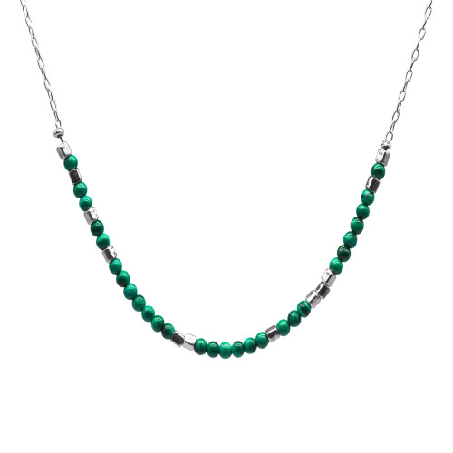 Collier argent rhodié 6,2g  - collection zodiac - Scorpion -  Malachite 4mm - 38+7cm - LABISE Paris