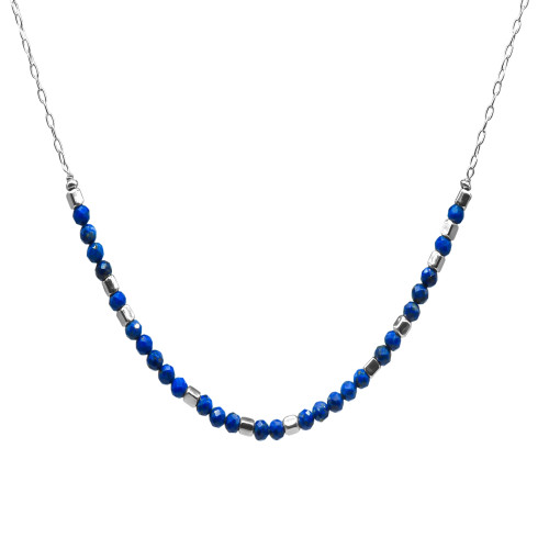 Collier argent rhodié 6,2g  - collection zodiac - Sagittaire -  Sodalite 4mm  - 38+7cm - LABISE Paris