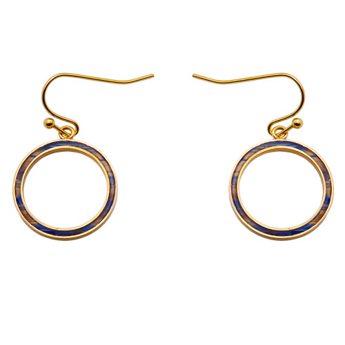 Boucles d'oreille acier doré - bois jaune et bleu - diam. 18mm - Lily Parker