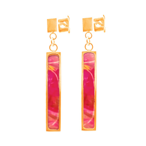 Boucles d'oreilles acier - PVD rosé - bois rose - 25x5mm - Lily Parker