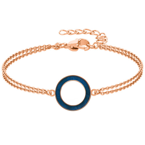 Bracelet acier - PVD rosé- double chaine - bois bleu - 15+5cm - Lily Parker