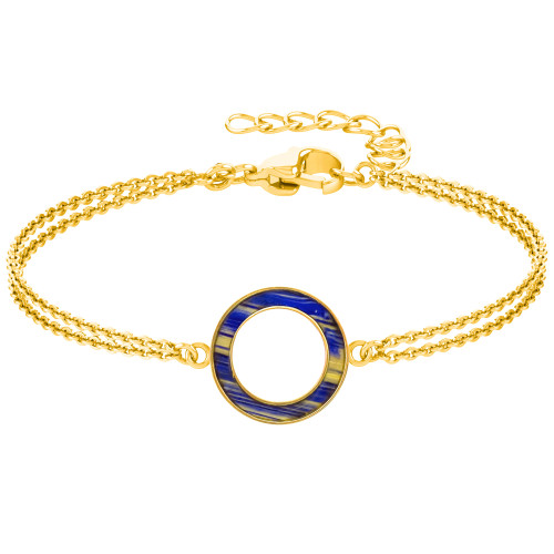 Bracelet acier doré bois jaune, bleu - diam. 18mm - 15+5cm - Lily Parker