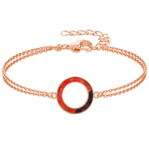 Bracelet acier rosé double chaine, bois rose - diam. 18mm- 15+5cm - Lily Parker