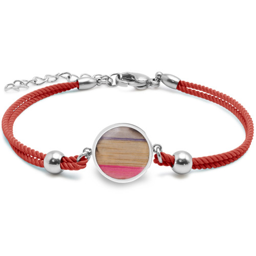 Bracelet acier coton rouge, bois multicolore clair, 15mm - 15+5cm - Lily Parker