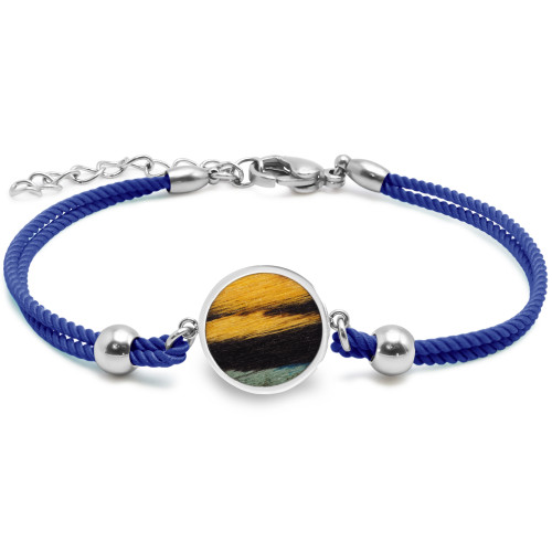 Bracelet acier coton bleu, bois noir, bleu, jaune - 15mm - 15+5cm - Lily Parker