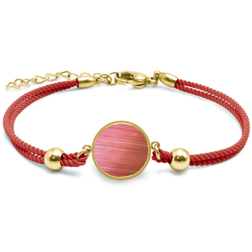 Bracelet acier doré coton rouge, bois rose clair - 15mm - 15+5cm - Lily Parker