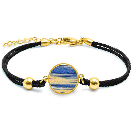 Bracelet acier doré coton noir, bois jaune, bleu - 15mm - 15+5cm - Lily Parker