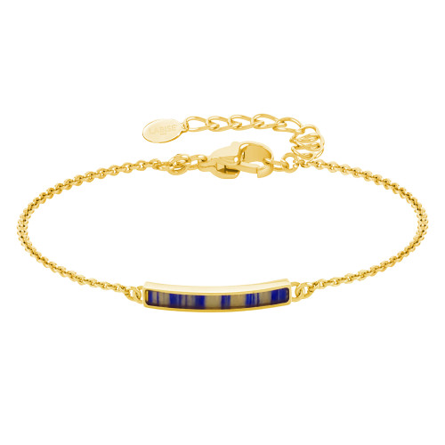 Bracelet acier doré - bois jaune et bleu - 30x5mm - 15+5cm - Lily Parker