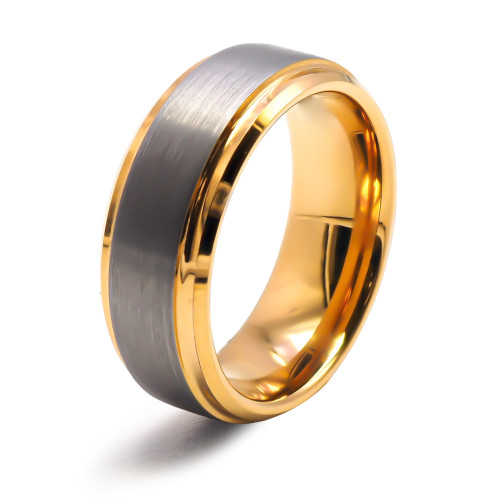 Bague tungstène - intérieur confort doré 14K - effet brossé - largeur 8mm - Lily Parker