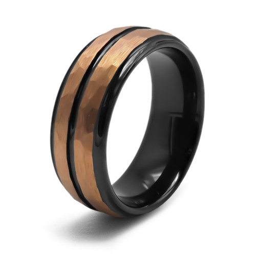 Bague tungstène - intérieur confort - 2 bandes facettées rosées de 3mm - largeur 8mm - Carla Valenti