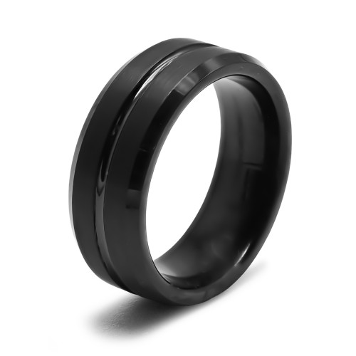 Bague tungstène - intérieur confort noir - possibiité support intégration fil or - largeur 8mm - Carla Valenti