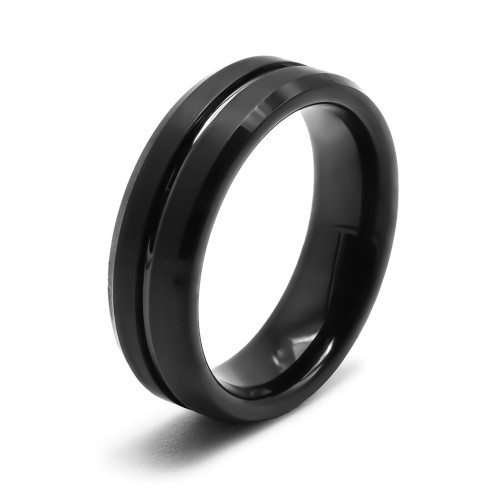 Bague tungstène - intérieur confort noir - possibiité support intégration fil or - largeur 6mm - Carla Valenti
