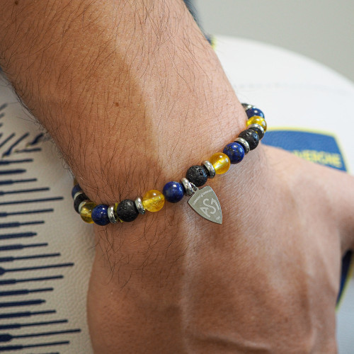 Bracelet ASM - acier élastique pierres naturelles pour homme - pierre de lave – Bijoux Officiels ASM Clermont 2