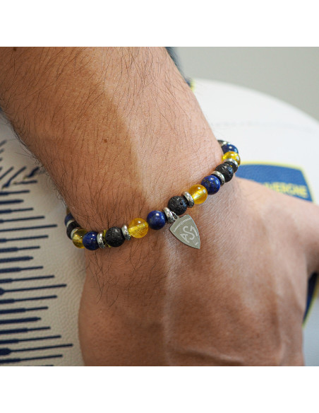 Bracelet ASM - acier élastique pierres naturelles pour homme - pierre de lave – Bijoux Officiels ASM Clermont