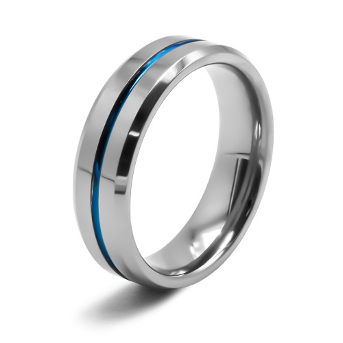 Bague tungstène - 2 tons - bleu et blanc -  largeur 6mm - Carla Valenti