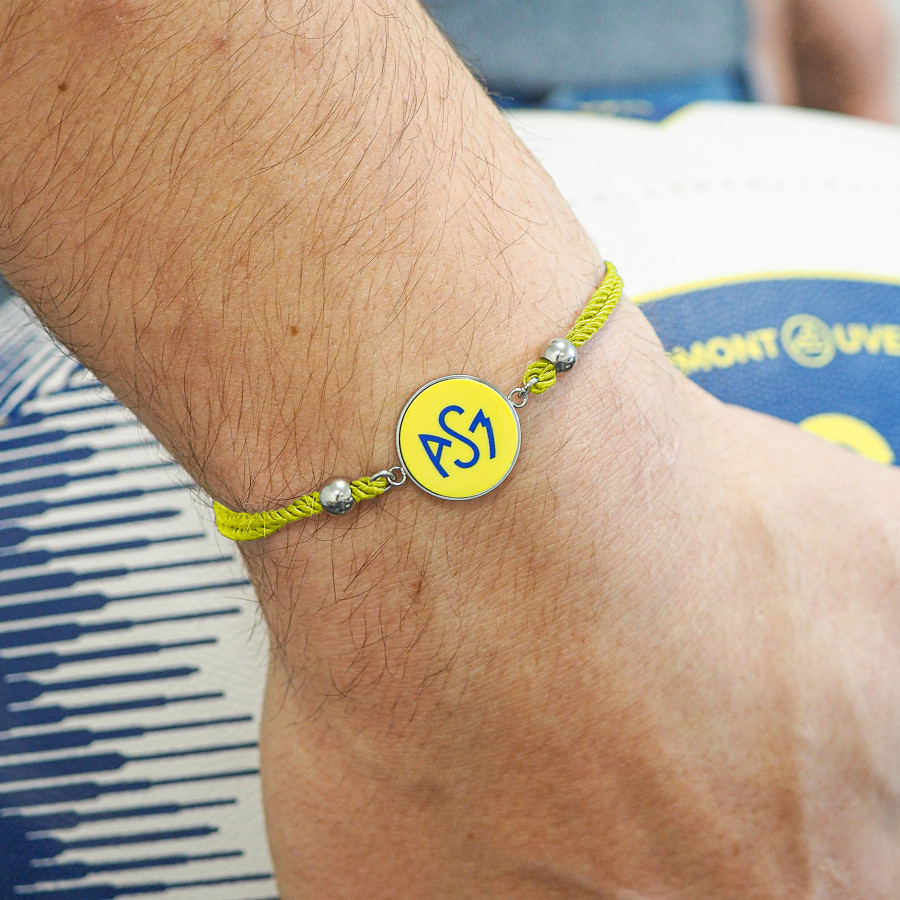 Bracelet ASM - coton jaune - Logo bleu fond jaune – Bijoux Officiels ASM Clermont