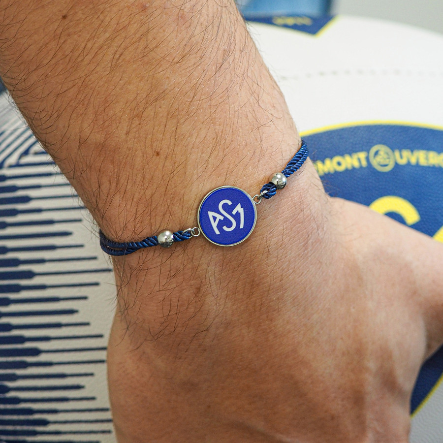Bracelet ASM - coton bleu - Logo blanc fond bleu – Bijoux Officiels ASM Clermont