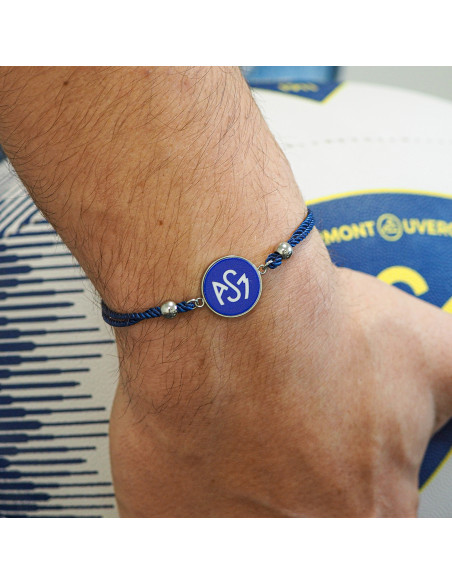 Bracelet ASM - coton bleu - Logo blanc fond bleu – Bijoux Officiels ASM Clermont